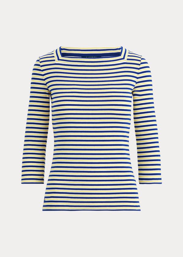 Tops Ralph Lauren Mujer Azul Rey Azules / Blancos / Amarillos - Striped Cotton-Blend - XBRHC9321